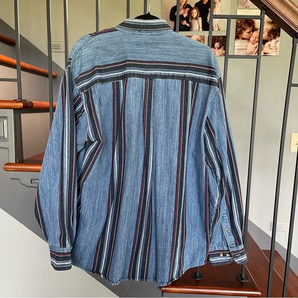 Sasson Men's Denim Button Down Shirt Size Large striped vintage 90’s - Picture 2 of 10